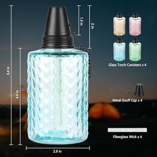 KintKita 4 Pack Citronella Table Torches - 12oz Glass Outdoor Lighting