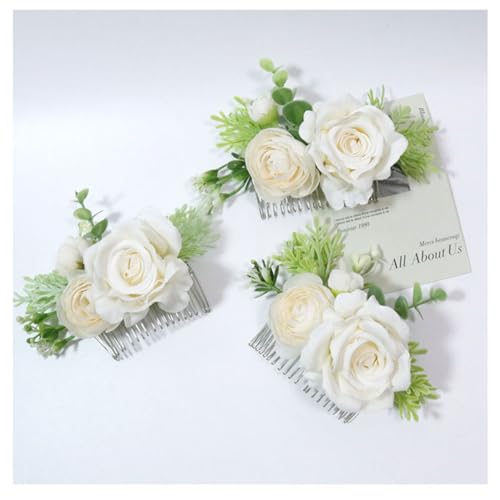 MAFELOE White+Creamy Bridal Hair Side Comb with Artificial Flowers