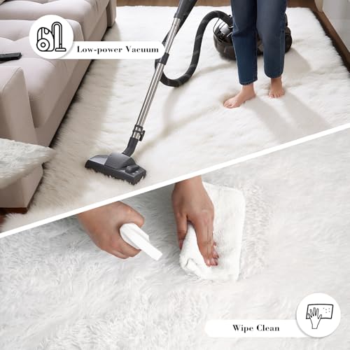 White 2x4 Fluffy Shag Area Rug with Non-Slip Backing