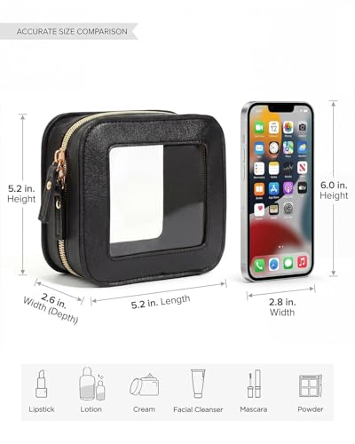 LETGO Small Black Square Clear Makeup Bag for Women & Men, Travel Cosmetic Organizer