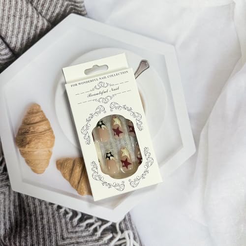 French Tip Press-On Nails Almond Medium 24Pcs – Y2K 3D Design Glam Kit