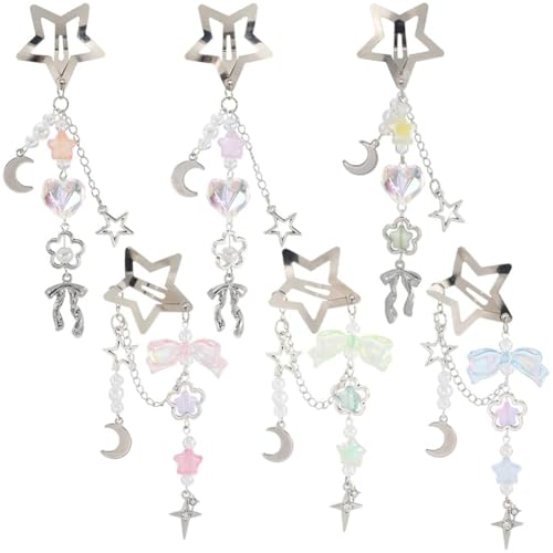 SUNNYCLUE Star & Moon DIY Hair Clips Kit - 6 Sets Beaded Tassel Hairpins for Women