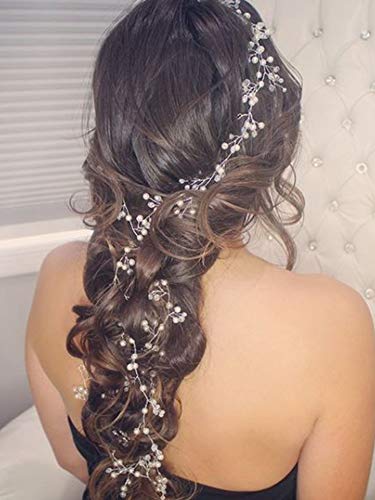 fxmimior 39.4-Inch Silver Crystal Bridal Hair Vine Wedding Headpiece