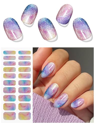 JMEOWIO Semi Cured Gel Nail Sticker Wrap Glitter – Easy DIY Nail Art Strips
