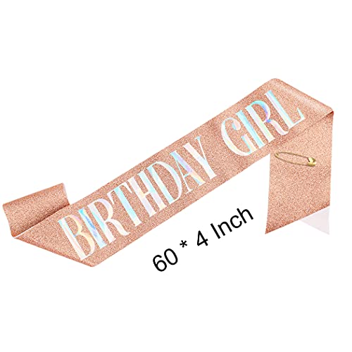AOPRIE Rose Gold Birthday Tiara Crown & Sash Set for Women