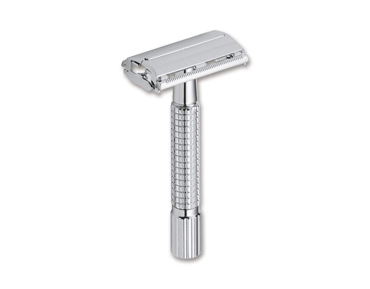 Stainless Steel Double Edge Razor Blades with Mirrored Travel Case, Butterfly Open Razor with Disposable Blade Refill for Clean Shaving Razor for Men, Women