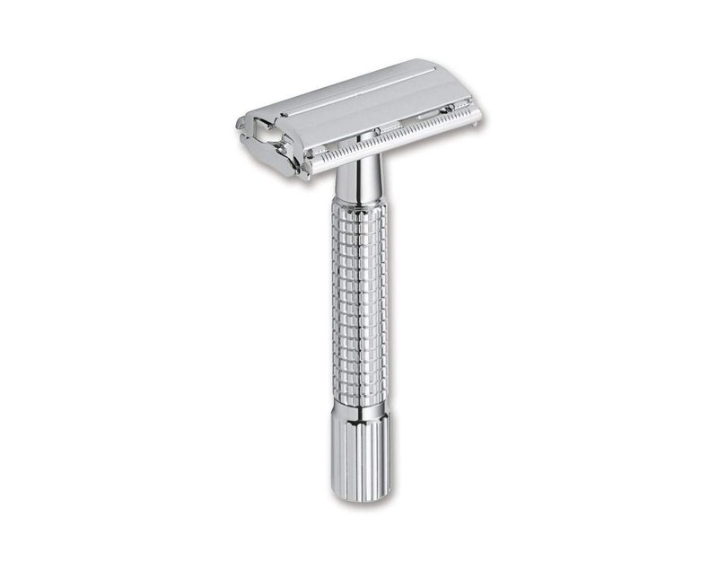 Stainless Steel Double Edge Razor Blades with Mirrored Travel Case, Butterfly Open Razor with Disposable Blade Refill for Clean Shaving Razor for Men, Women