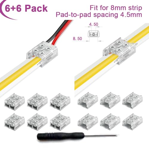 LED Strip Light Connector Kit - 12 Pack Solderless 2-Pin Connectors