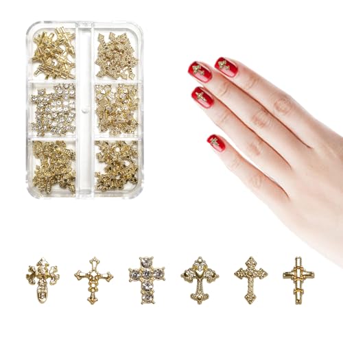60 Pcs 3D Alloy Metal Crystal Cross Nail Charms for Art