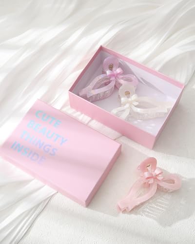 Molans 3pcs Bow Hair Clips for Women - White/Pink/Purple, Cute Thick Hair Claw Accessories