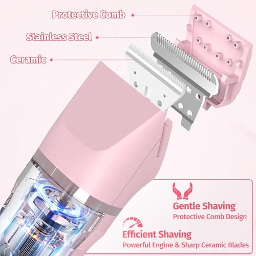 Bikini Trimmer for Women,5-in-1 Electric Razors for Women,Electric Shaver for Women's,IPX7 Waterproof Trimmer for Men Legs,with 5 Replaceable Blade Heads,USB Recharge Dock£¨Pink£©