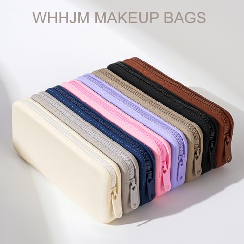 WHHJM Black Silicone Makeup Brush Holder & Travel Organizer - Portable Zipper Pouch