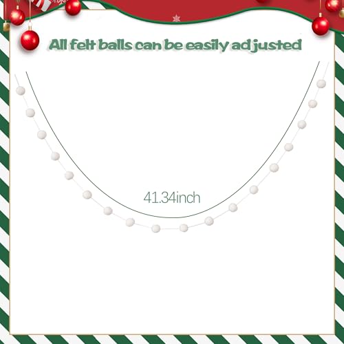 White Wool Felt Pom Pom Garland - 41.34 Inch Holiday Decor