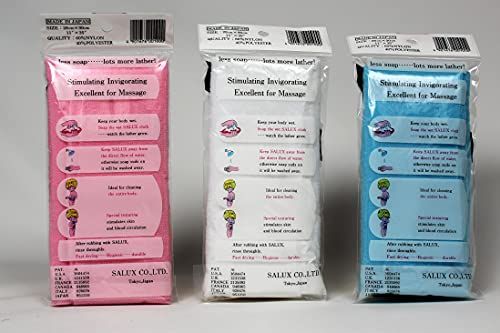 Salux Nylon Japanese Beauty Skin Bath Wash Cloth 3-Pack - Exfoliating Towels