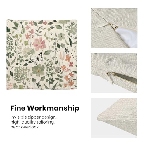 Spring Floral Pillow Covers 18x18 - Set of 2 Botanical Linen Cushions