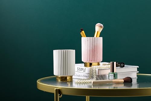 Pink and Gold Ceramic Makeup Brush Holder Organizer