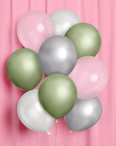 Sage Green Metallic Balloons - 24 Pack, 12" Latex Party Decor