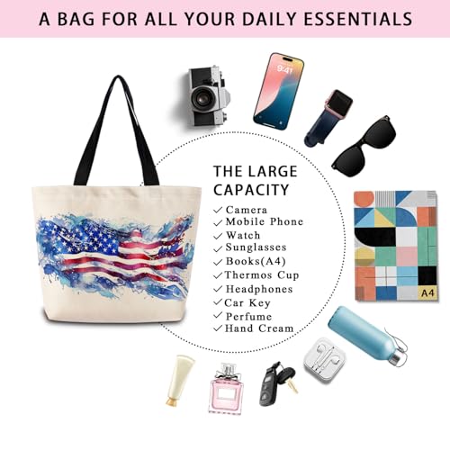 USA Flag Reusable Tote Bag - Lightweight Grocery Shoulder Handbag