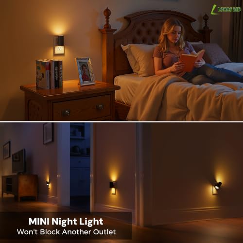 L LOHAS LED Amber Night Light - Dimmable, Rotatable, Plug-in, 2-Pack