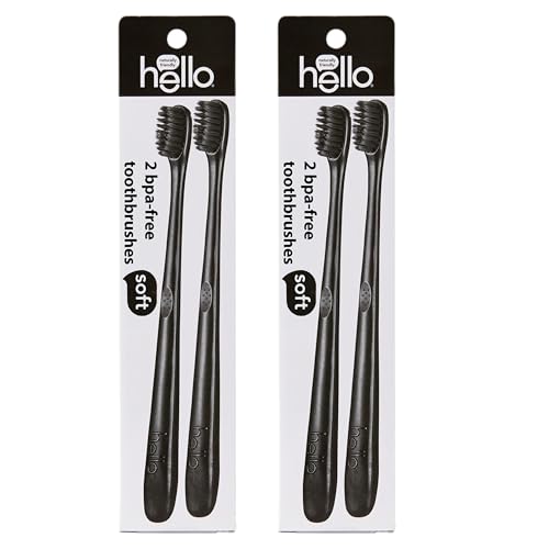 hello Charcoal Soft Bristle Adult Toothbrush, BPA-Free, 4 Pack