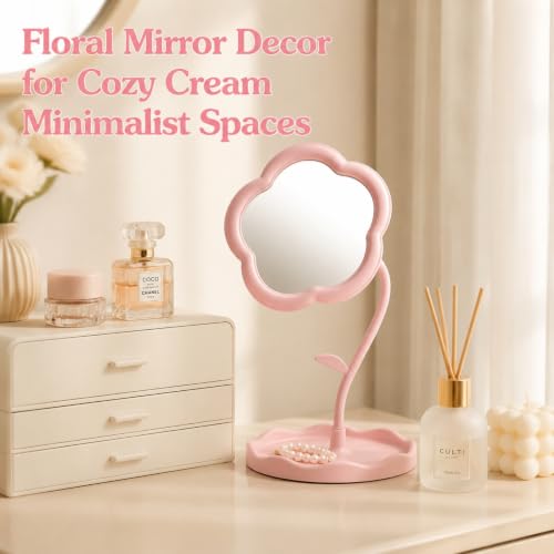 6 Pieces Flower-Shaped Adjustable Vanity Mirrors with Storage Organizer