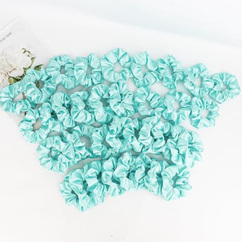 AMCAMI Silk Satin Hair Scrunchies - Lake Blue 36-Piece Bulk Hair Ties Set