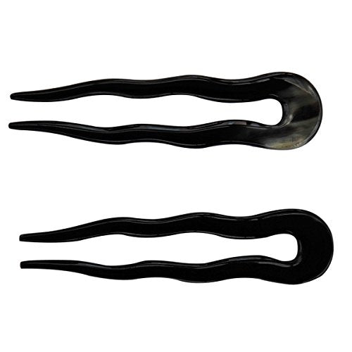 Marycrafts Handmade Black Wavy Horn Hair Fork - 4.92 Inches