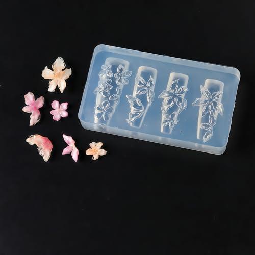 Pizadix 2 Pcs Flower Silicone Nail Art Molds - Romantic Resin & Gel Nail Designs (Flower-1)