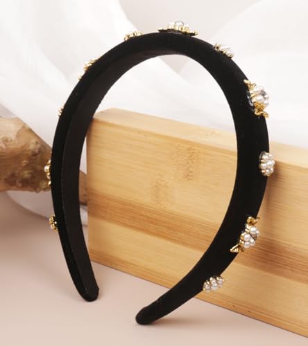 Camellia Velvet Pearls Headband for Women | YARN & INK Vintage Hair Accessory