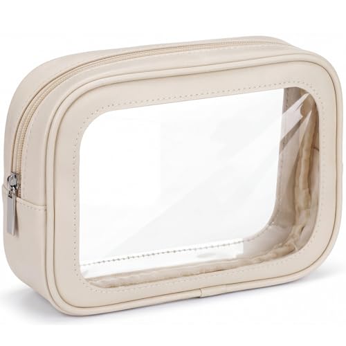 Beige Clear Makeup & Toiletry Bag - TSA Approved Waterproof Travel Organizer