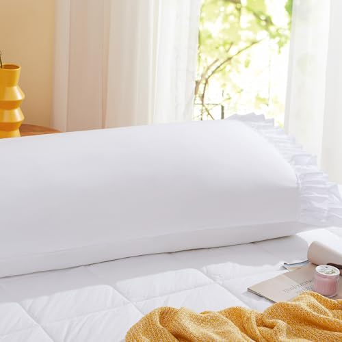 Vonty White Ruffled Pillow Cases Set of 2, 20x26 Inch Microfiber