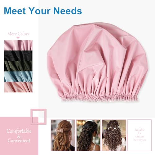 Pink Waterproof Shower Cap for Women - Large Double-Layer Bonnet, Hair & Spa Protection