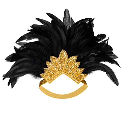 1920s Flapper Showgirl Feather Headpiece with Crystals