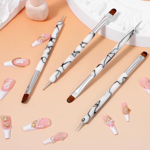 Matwsec 4 Pcs French Nail Brushes Set with Dotting Tool