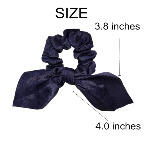 Sufermoe Navy Blue Satin Hair Scrunchies Pack of 6 with Large Bows - 3.8"