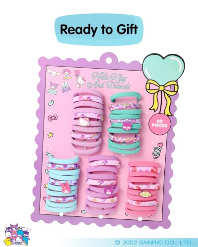 Hello Kitty Hair Ties Set - 50 Elastic Bands with Sanrio Characters