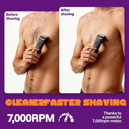 MANSPOT Manscape Groin & Body Hair Trimmer for Men, Electric Ball Pubic Trimmer Shaver,Manscape Kit with 4 Guard,Replaceable Ceramic Blade Heads,Waterproof Wet/Dry Shaver,90 Minutes Shaving