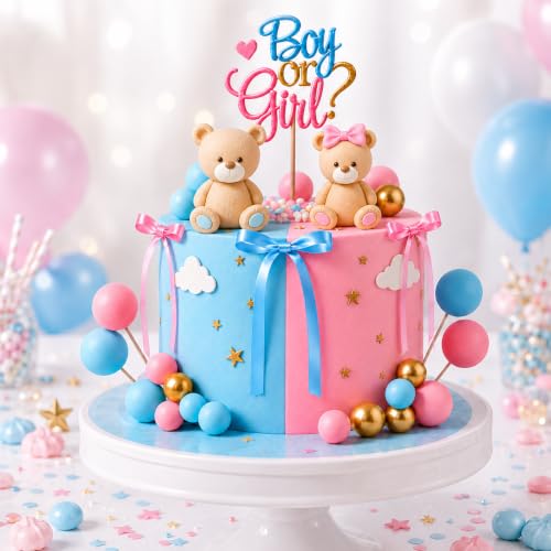 Gender Reveal Cake Decorations Kit - 36 PCS Teddy Bear Theme
