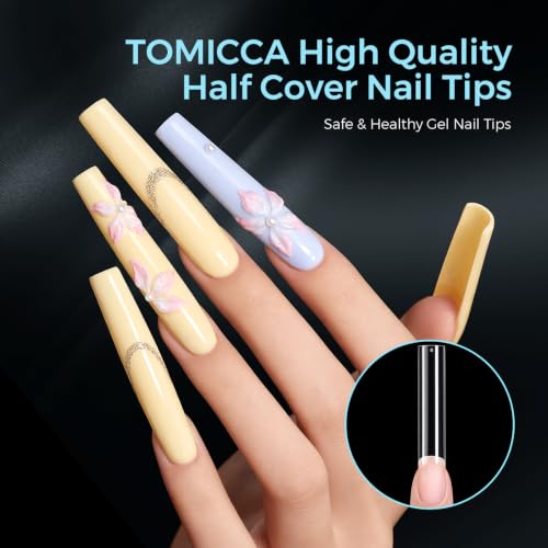 TOMICCA 2XL Extra Long Square Nail Tips - No C Curve Flat Nail Extensions