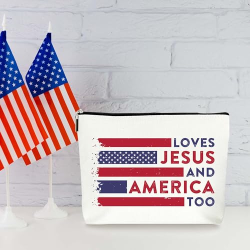 ZYQFN Love Jesus & America Too Makeup Bag - Patriotic Flag Design (029)