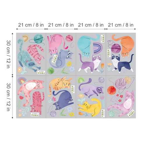 Colorful Cat Wall Stickers - Removable DIY Decals for Kids' Rooms