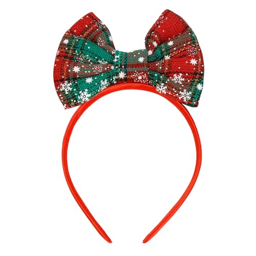 WOVOWOVO Red Sequin Mouse Ears Headband with Plaid Bow - Festive Party Accessory for Women & Girls