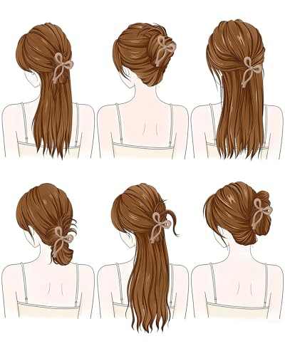 CHLINS 4 Pack Large Bow Hair Claw Clips for Women - 4.3 Inches Matte Beige Black Brown Tan