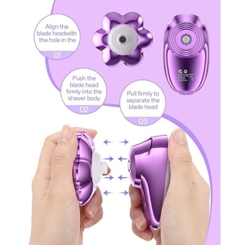 5-in-1 Electric Razors for Women, 7D Magnetic Heads Full Body Shaver, Waterproof Wet Dry Hair Remover with LED Display, Rechargeable Bikini Trimmer for Underarms, Face, Legs, Lips, Arms (Purple)