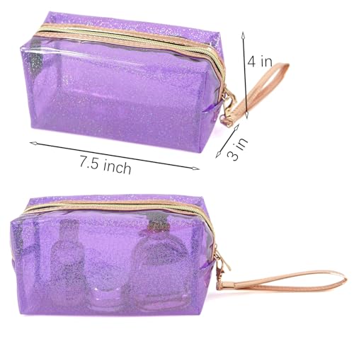 YunZh 3Pcs Clear PVC Cosmetic Bags Set - Waterproof Toiletry Bags in Red Purple Orange