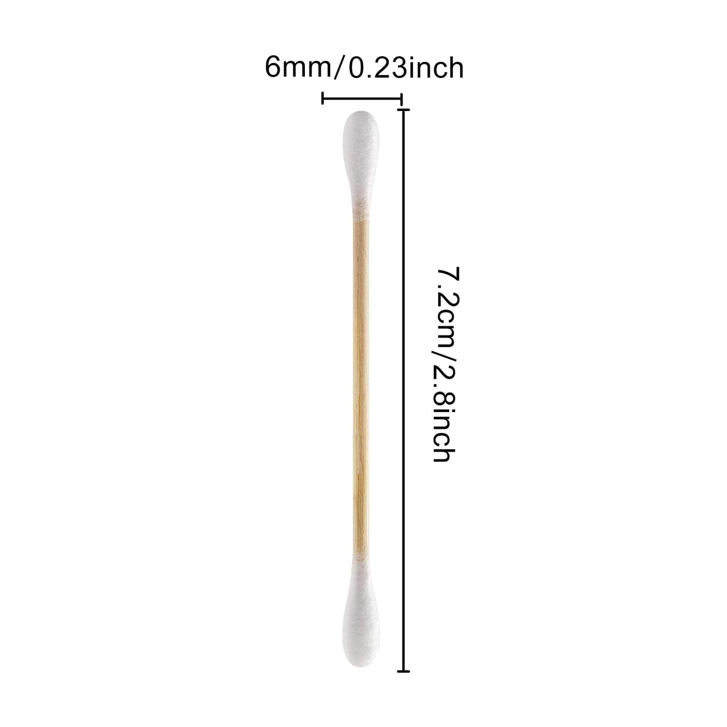 Double Round Thick Tips Cotton Swabs - 500 Count Bamboo Sticks | Fluffy Cotton Heads for Ears, Makeup & Crafts