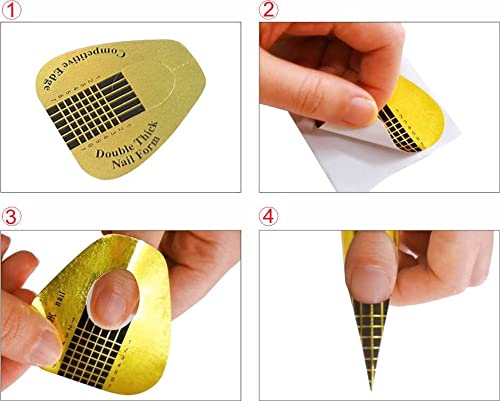 VNC 300Pcs Golden Nail Forms for Poly Gel Extensions Self-Adhesive Nail Tips Guide