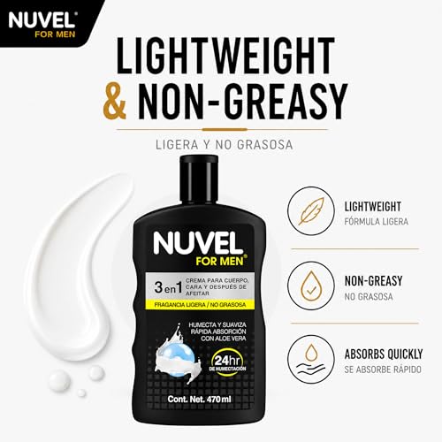 Nuvel 3-in-1 Men's Moisturizer with Aloe Vera & Vitamin E - Lightweight Daily Hydration Cream