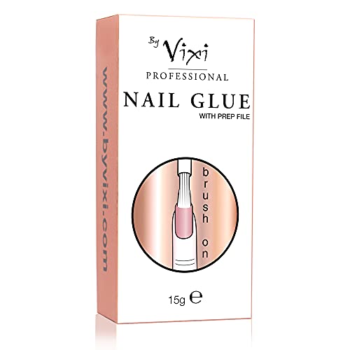 By Vixi Extra Strong Nail Glue with Brush - 15ml Instant Dry Adhesive
