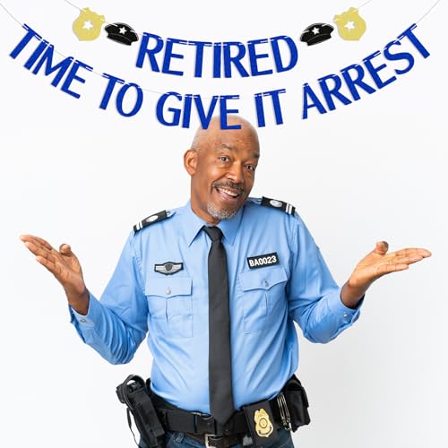 Retired Police Officer Banner - Blue Glitter Retirement Party Decor